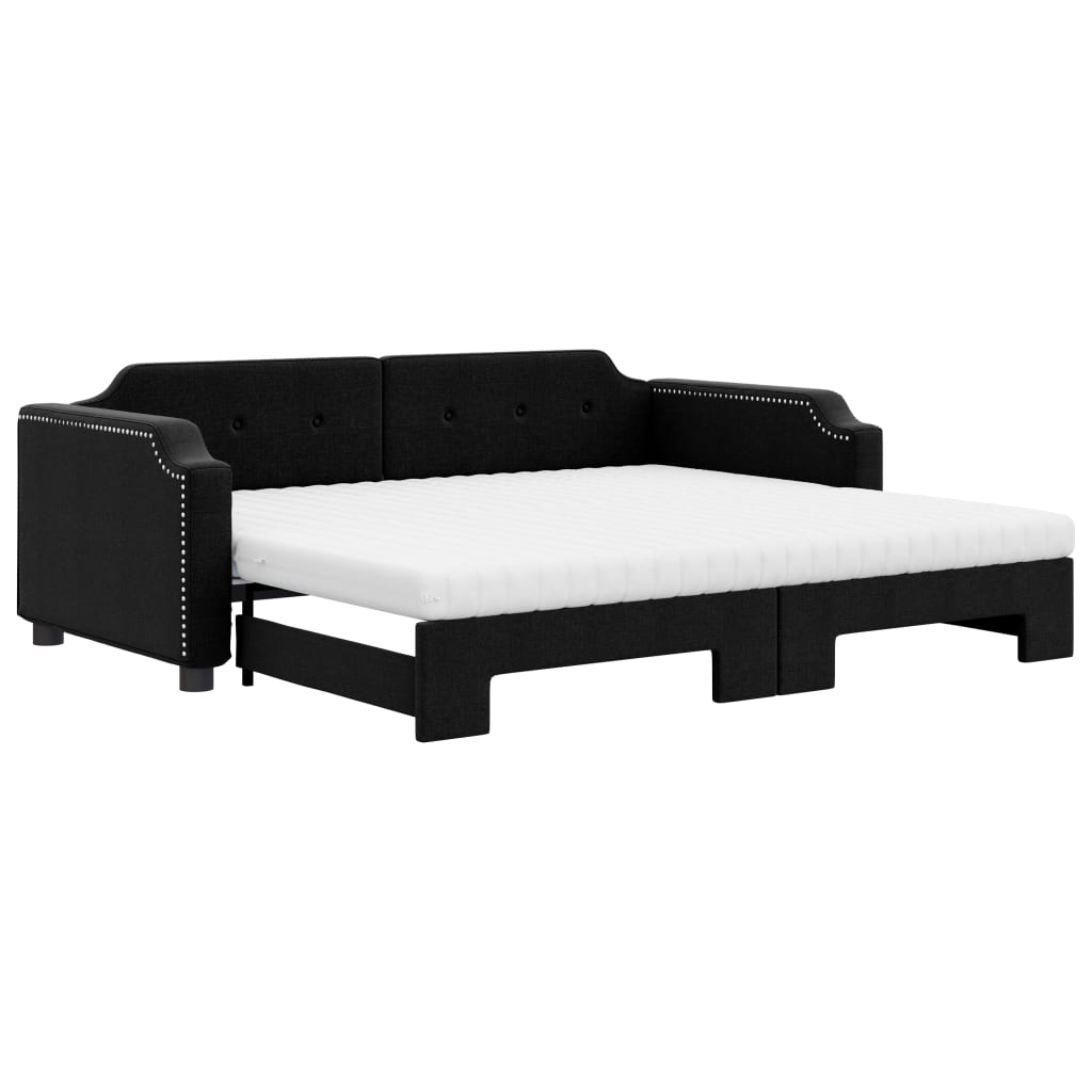 Slaapbank met onderschuifbed en matrassen 100x200 cm stof zwart is nu te koop bij PeponiXL, paradijselijk wonen!