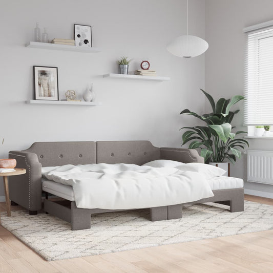 Slaapbank met onderschuifbed en matrassen 100x200 cm stof taupe is nu te koop bij PeponiXL, paradijselijk wonen!