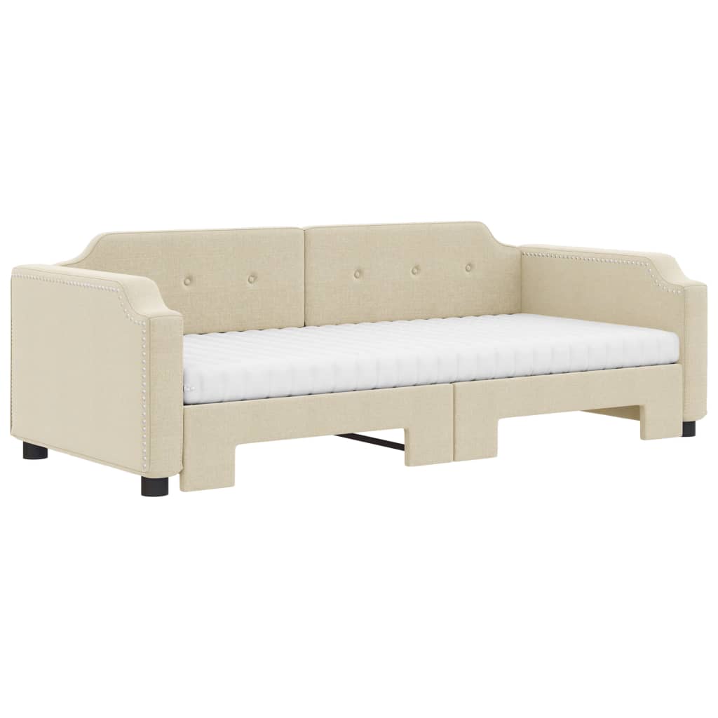 Slaapbank met onderschuifbed en matrassen 100x200 cm stof crème is nu te koop bij PeponiXL, paradijselijk wonen!