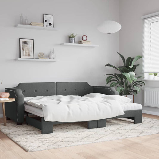 Slaapbank onderschuifbed matrassen 90x190 cm stof donkergroen is nu te koop bij PeponiXL, paradijselijk wonen!