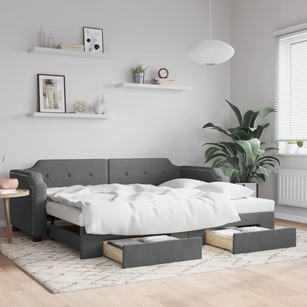 Slaapbank onderschuifbed en lades 80x200 cm stof donkergrijs is nu te koop bij PeponiXL, paradijselijk wonen!