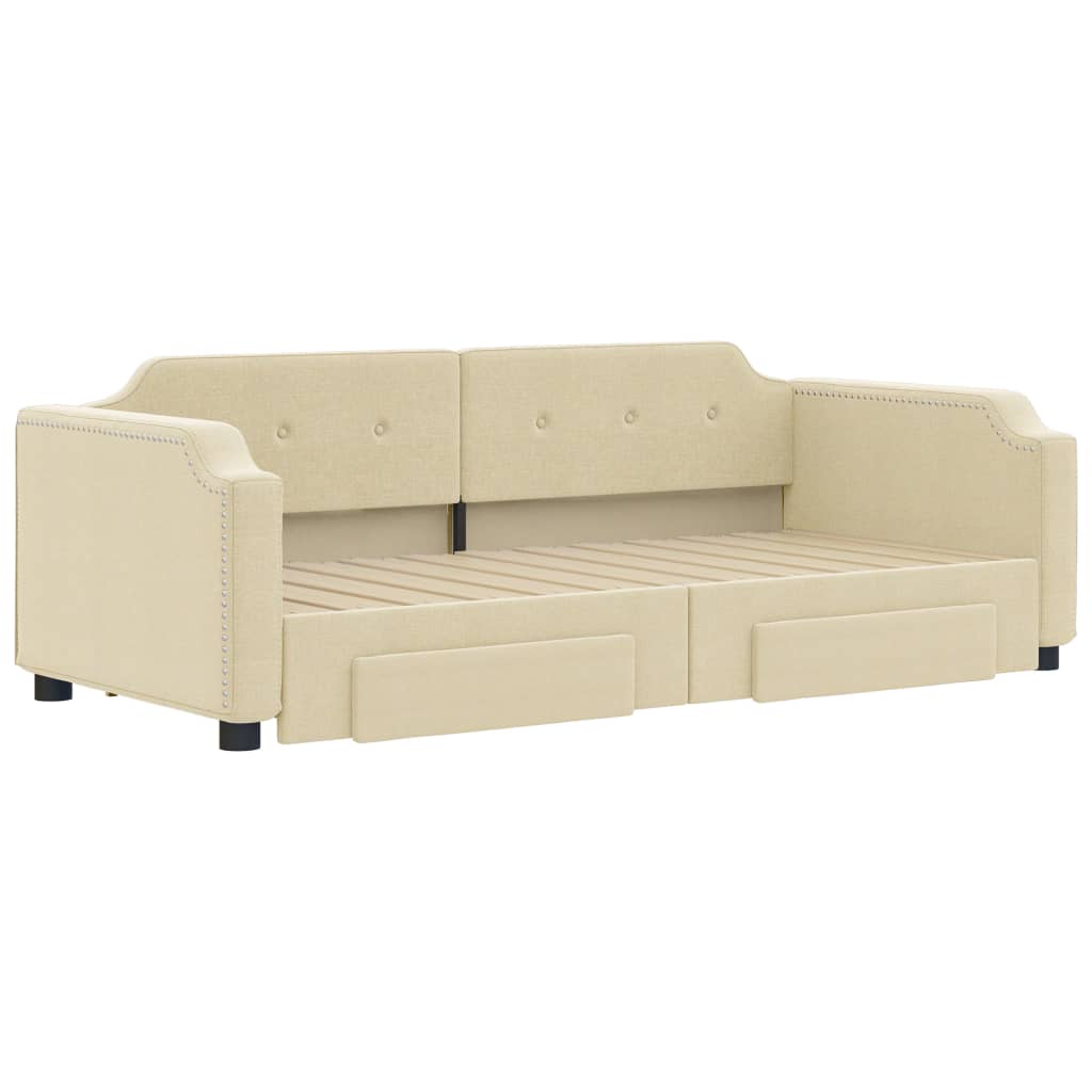 Slaapbank met onderschuifbed en lades 80x200 cm stof crèmekleur is nu te koop bij PeponiXL, paradijselijk wonen!