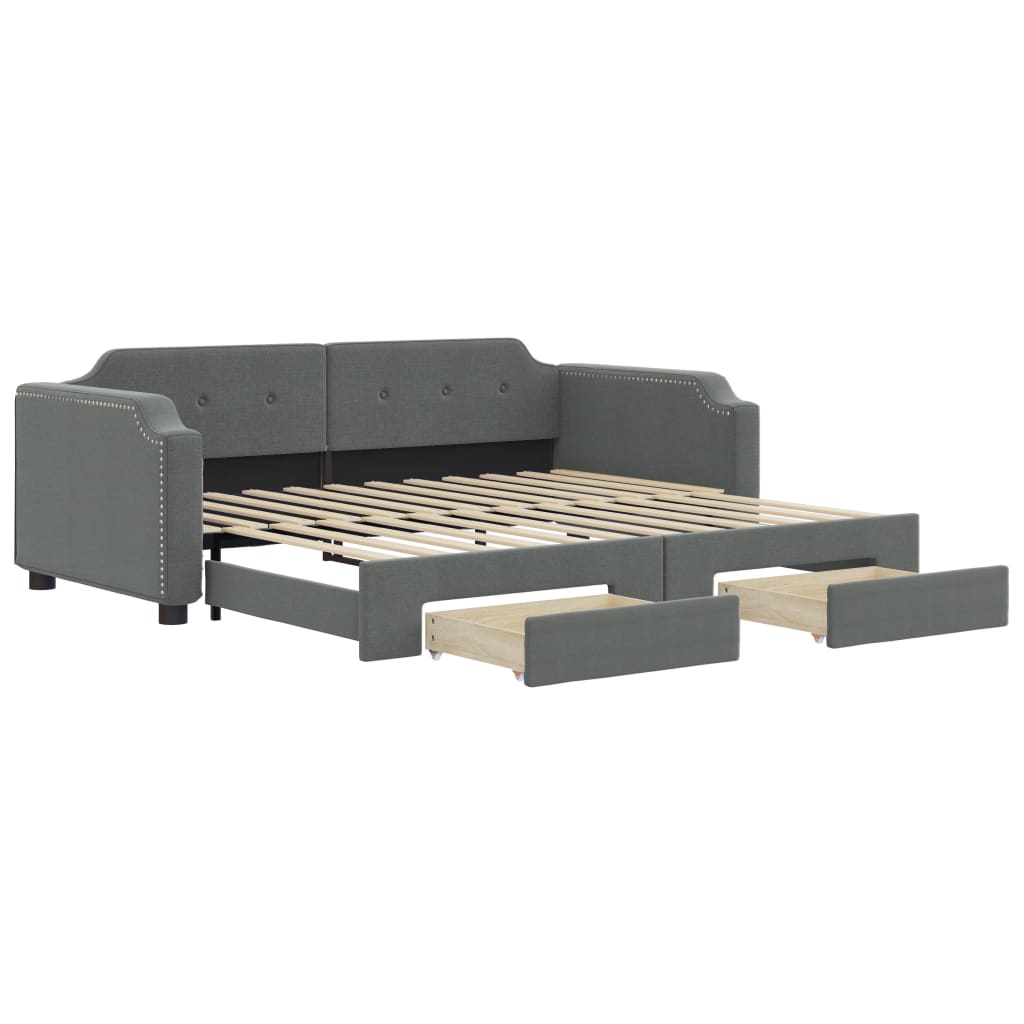 Slaapbank onderschuifbed en lades 90x200 cm stof donkergrijs is nu te koop bij PeponiXL, paradijselijk wonen!
