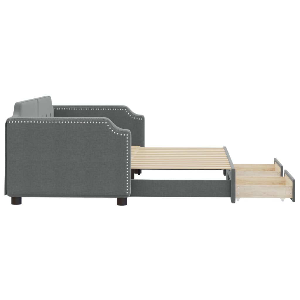 Slaapbank onderschuifbed en lades 90x200 cm stof donkergrijs is nu te koop bij PeponiXL, paradijselijk wonen!