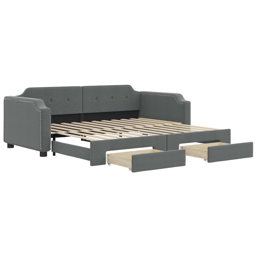 Slaapbank onderschuifbed en lades 100x200 cm stof donkergrijs is nu te koop bij PeponiXL, paradijselijk wonen!