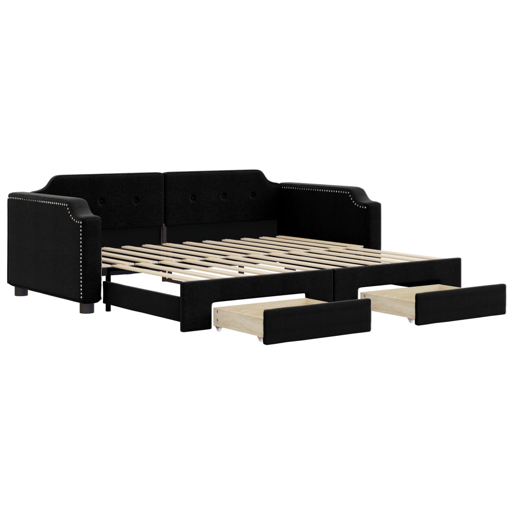 Slaapbank met onderschuifbed en lades 100x200 cm stof zwart is nu te koop bij PeponiXL, paradijselijk wonen!