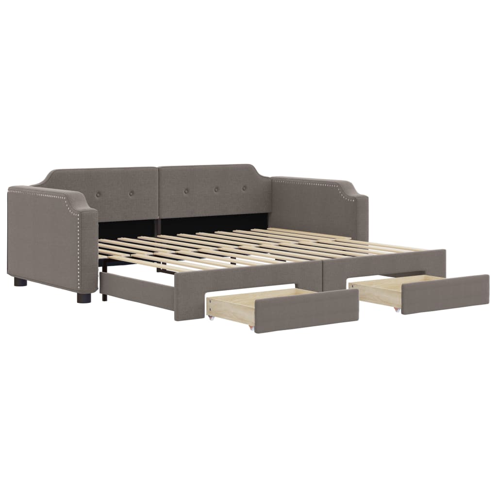 Slaapbank met onderschuifbed en lades 100x200 cm stof taupe is nu te koop bij PeponiXL, paradijselijk wonen!