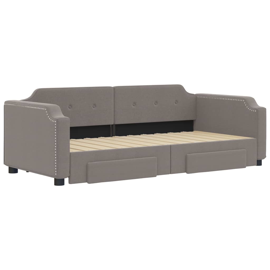 Slaapbank met onderschuifbed en lades 100x200 cm stof taupe is nu te koop bij PeponiXL, paradijselijk wonen!