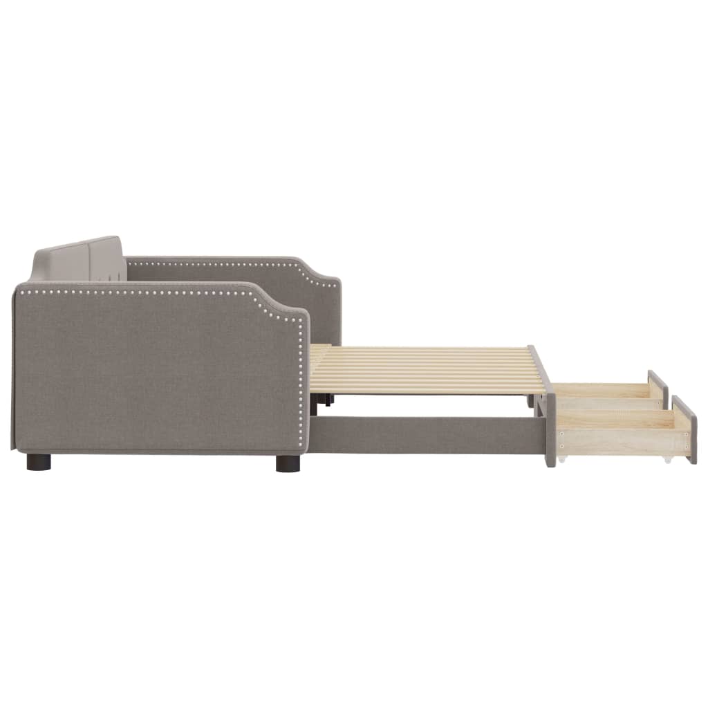 Slaapbank met onderschuifbed en lades 100x200 cm stof taupe is nu te koop bij PeponiXL, paradijselijk wonen!