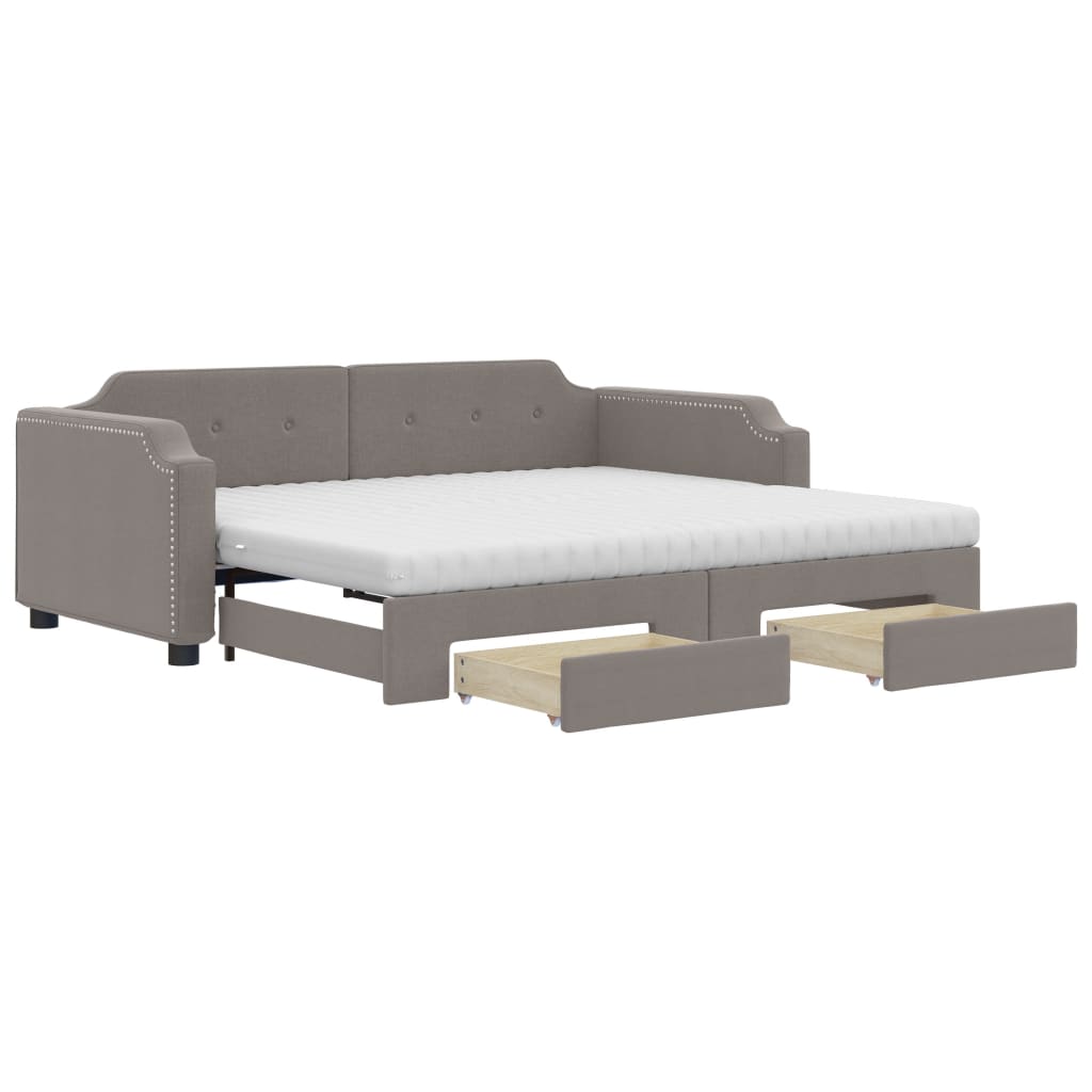 Slaapbank met onderschuifbed en lades 80x200 cm stof taupe is nu te koop bij PeponiXL, paradijselijk wonen!