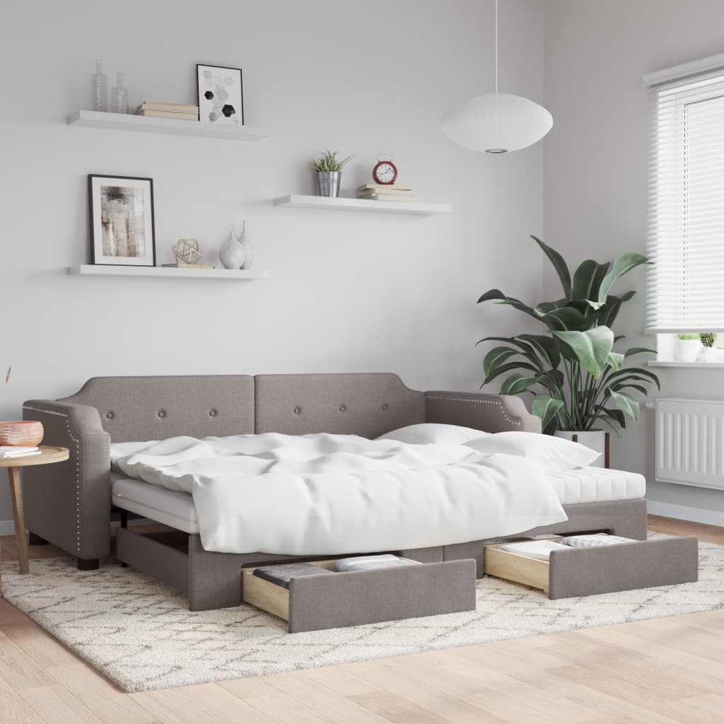 Slaapbank met onderschuifbed en lades 80x200 cm stof taupe is nu te koop bij PeponiXL, paradijselijk wonen!