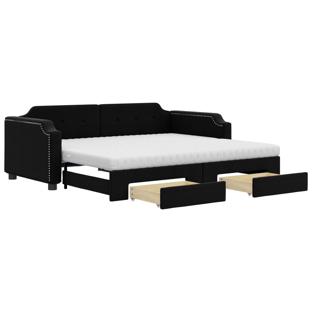 Slaapbank met onderschuifbed en lades 90x200 cm stof zwart is nu te koop bij PeponiXL, paradijselijk wonen!