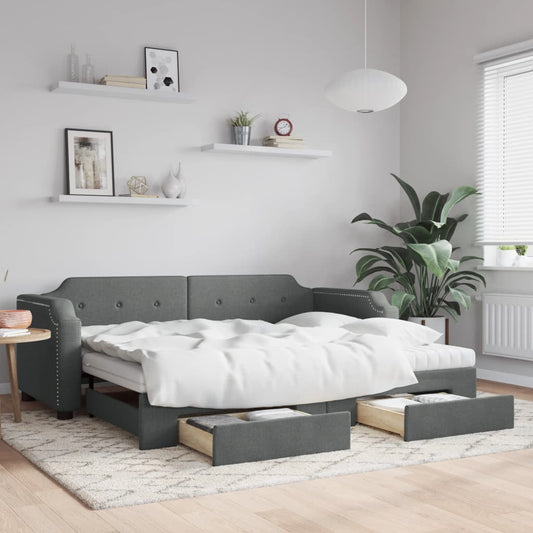 Slaapbank onderschuifbed en lades 90x190 cm stof donkergrijs is nu te koop bij PeponiXL, paradijselijk wonen!