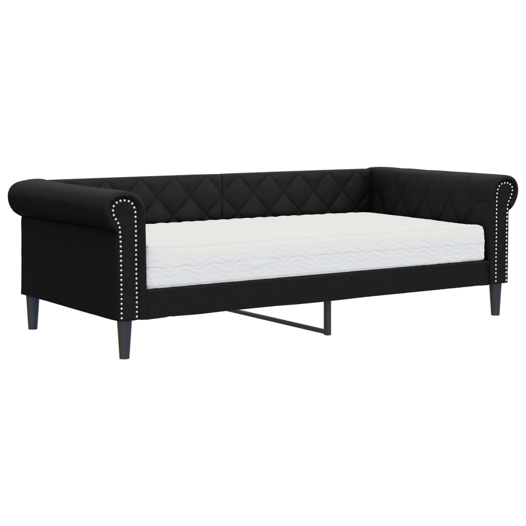 Slaapbank met matras 90x200 cm kunstleer zwart is nu te koop bij PeponiXL, paradijselijk wonen!