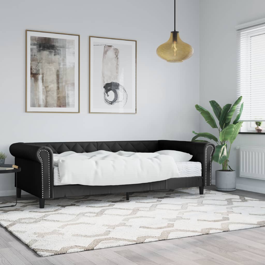 Slaapbank met matras 90x200 cm kunstleer zwart is nu te koop bij PeponiXL, paradijselijk wonen!