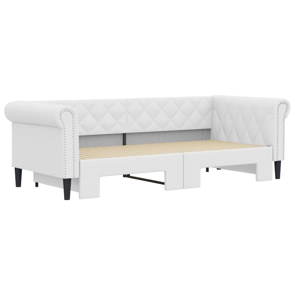 Slaapbank met onderschuifbed 90x200 cm kunstleer wit is nu te koop bij PeponiXL, paradijselijk wonen!