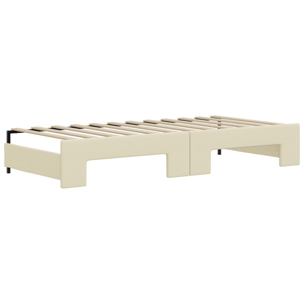 Slaapbank onderschuifbed en matrassen 90x200 cm kunstleer crème is nu te koop bij PeponiXL, paradijselijk wonen!