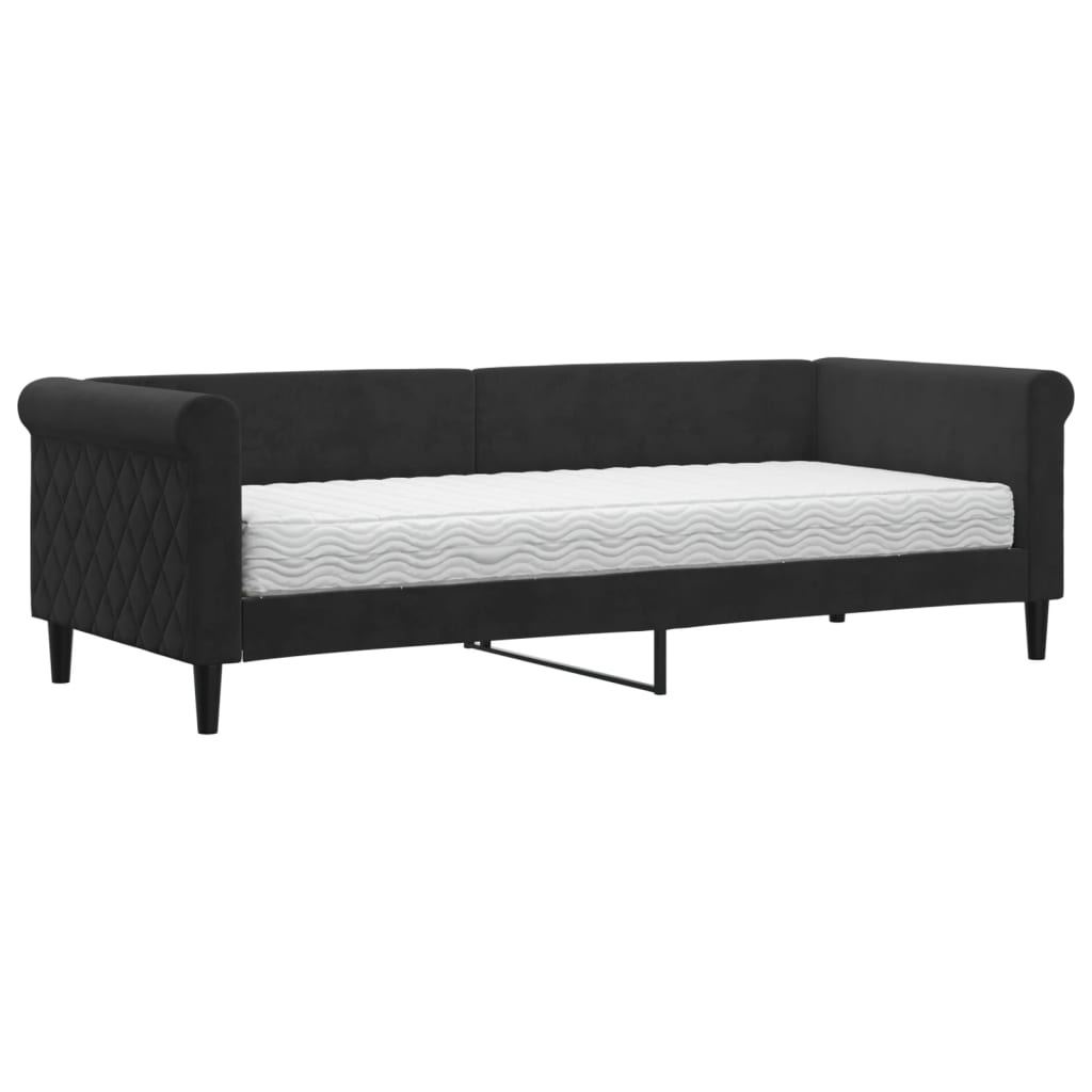Slaapbank met matras 80x200 cm fluweel zwart is nu te koop bij PeponiXL, paradijselijk wonen!