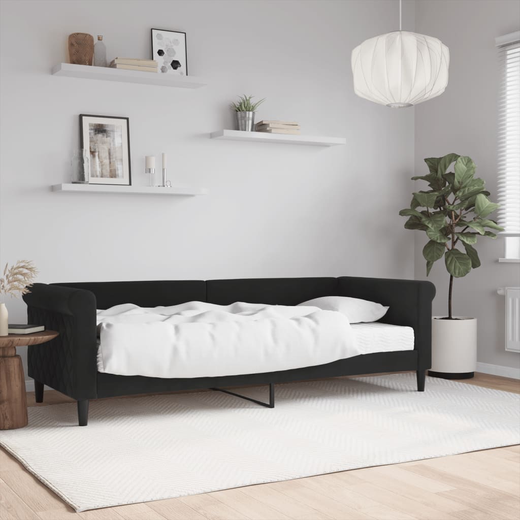 Slaapbank met matras 80x200 cm fluweel zwart is nu te koop bij PeponiXL, paradijselijk wonen!