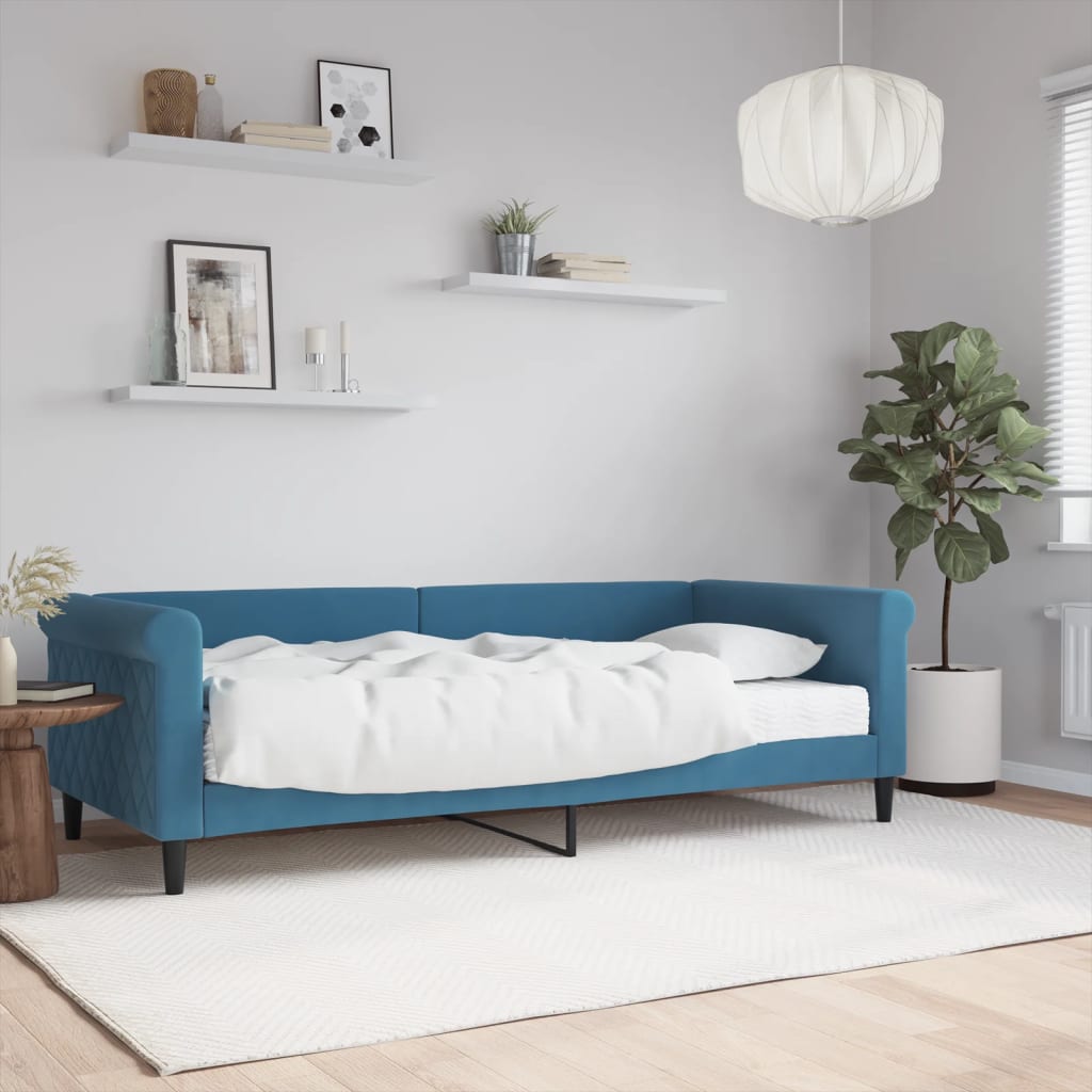 Slaapbank met matras 90x200 cm fluweel blauw is nu te koop bij PeponiXL, paradijselijk wonen!