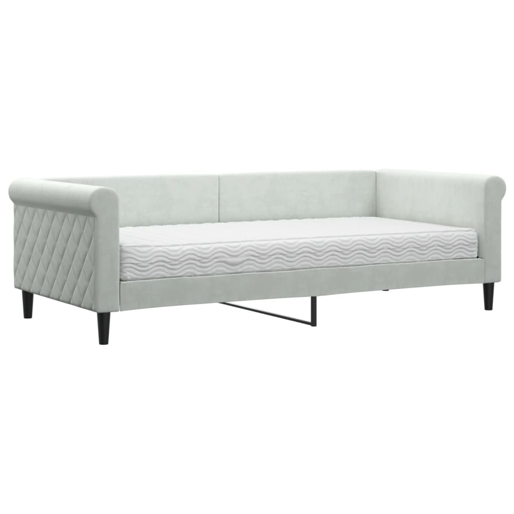 Slaapbank met matras 90x200 cm fluweel lichtgrijs is nu te koop bij PeponiXL, paradijselijk wonen!
