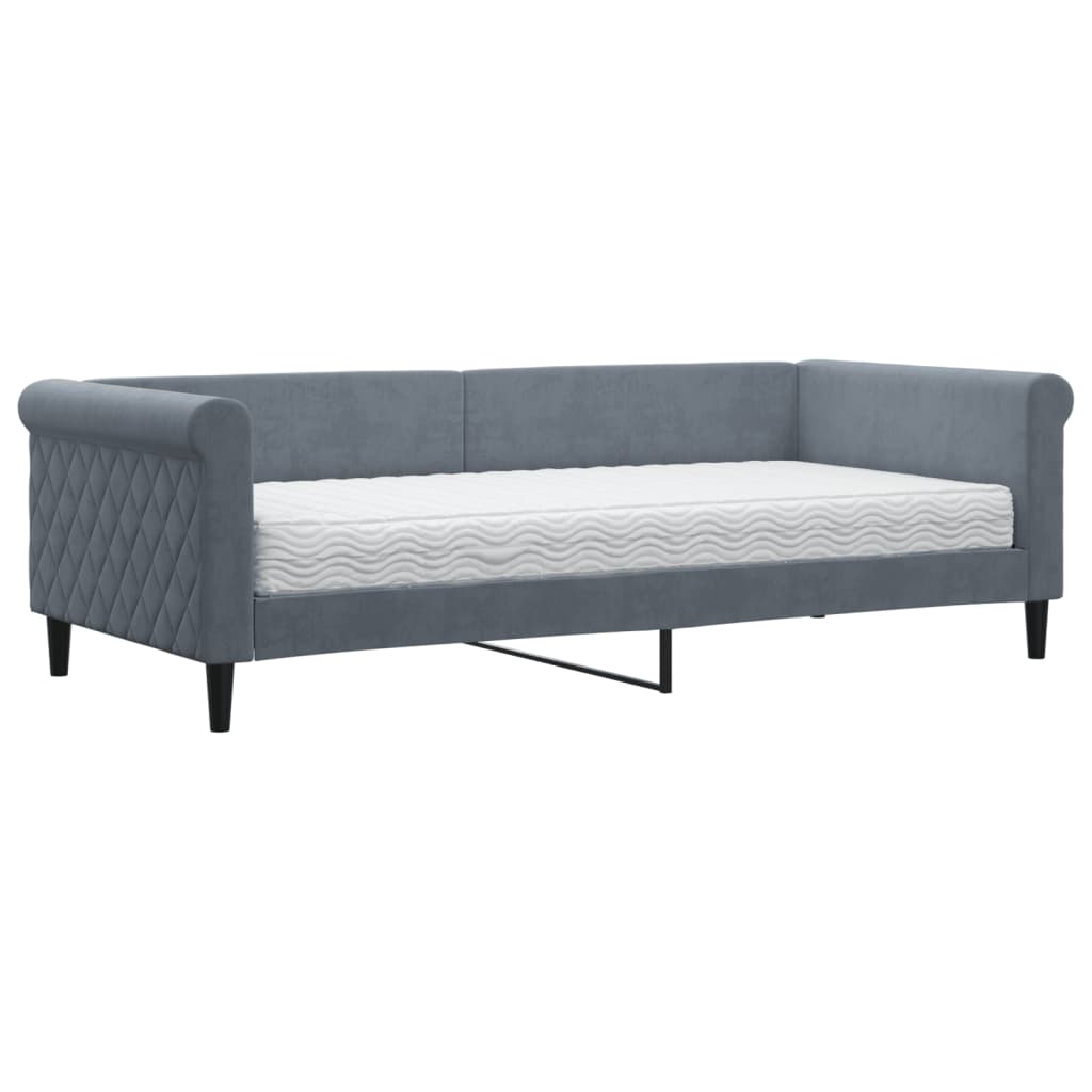 Slaapbank met matras 90x200 cm fluweel donkergrijs is nu te koop bij PeponiXL, paradijselijk wonen!