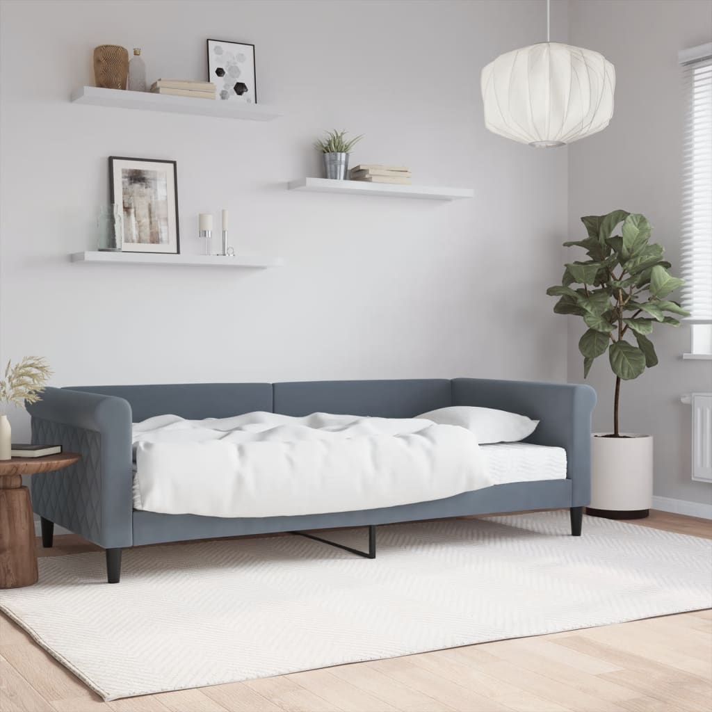Slaapbank met matras 90x200 cm fluweel donkergrijs is nu te koop bij PeponiXL, paradijselijk wonen!