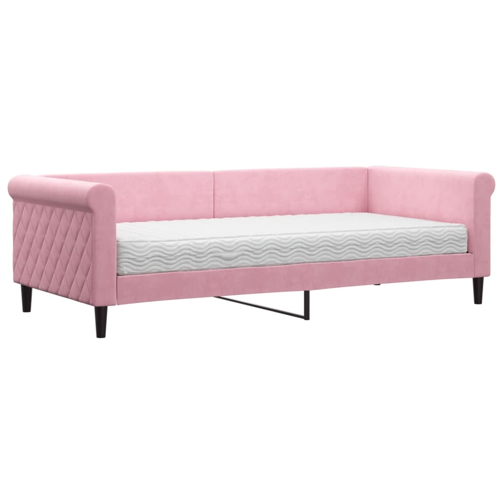 Slaapbank met matras 90x200 cm fluweel roze is nu te koop bij PeponiXL, paradijselijk wonen!