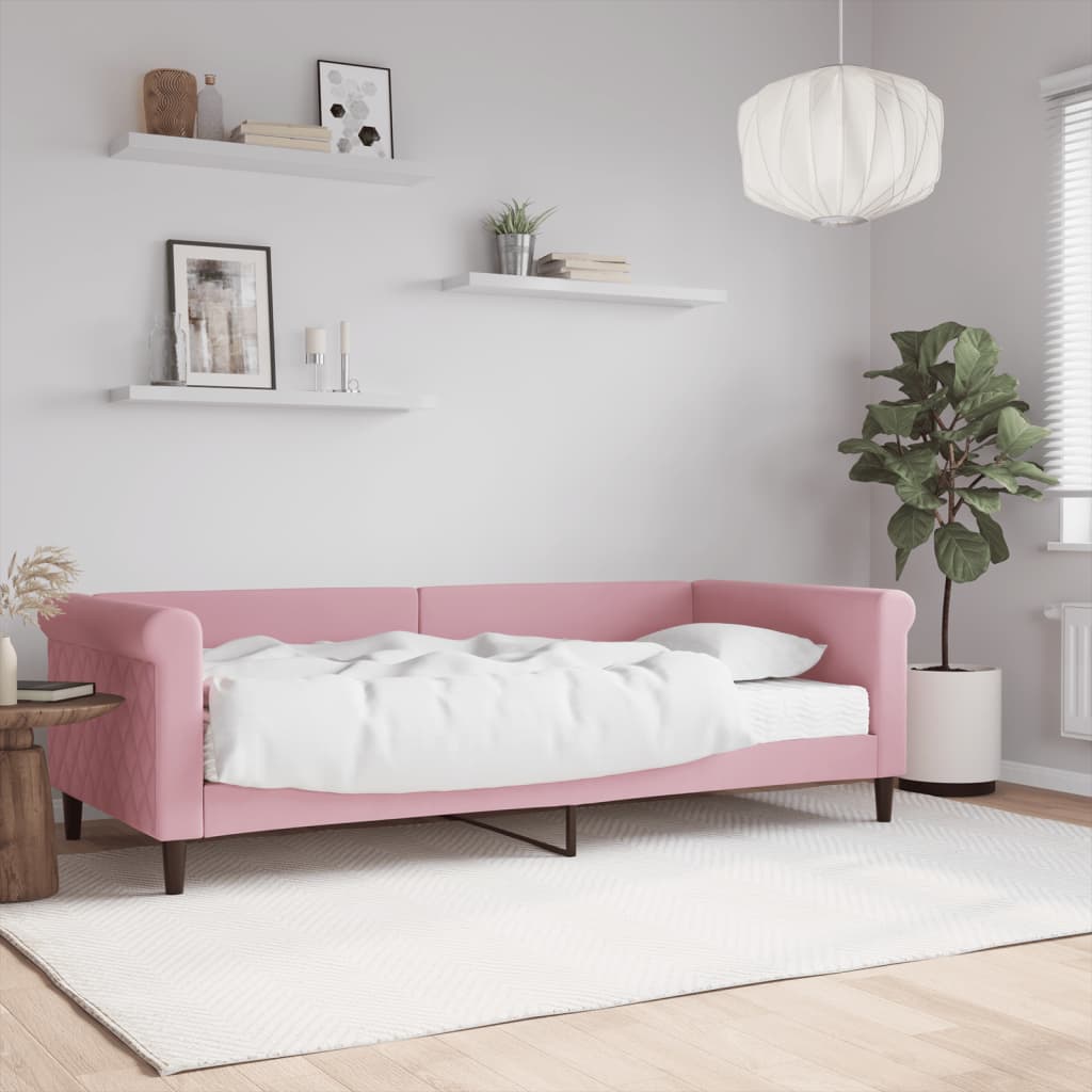 Slaapbank met matras 90x200 cm fluweel roze is nu te koop bij PeponiXL, paradijselijk wonen!