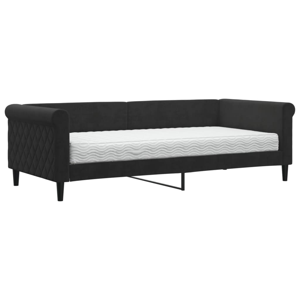 Slaapbank met matras 90x200 cm fluweel zwart is nu te koop bij PeponiXL, paradijselijk wonen!