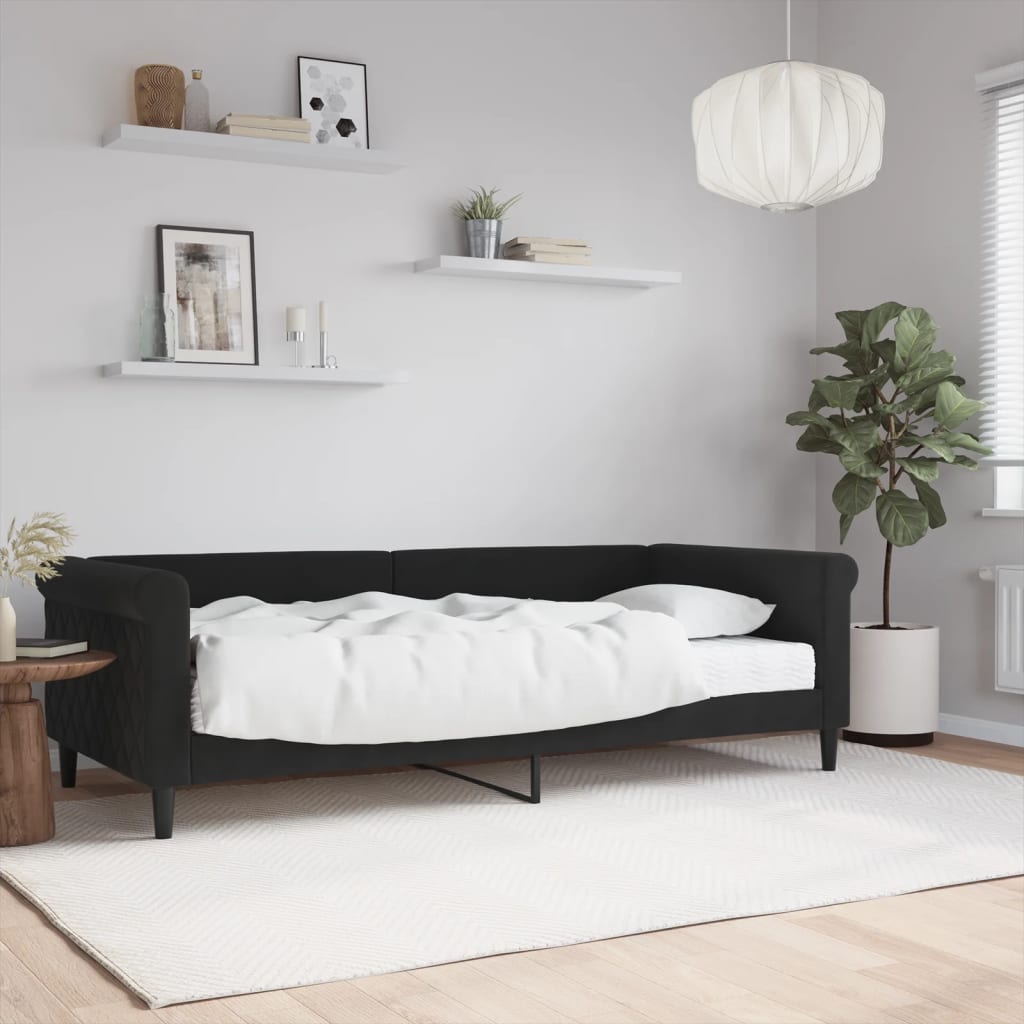 Slaapbank met matras 90x200 cm fluweel zwart is nu te koop bij PeponiXL, paradijselijk wonen!