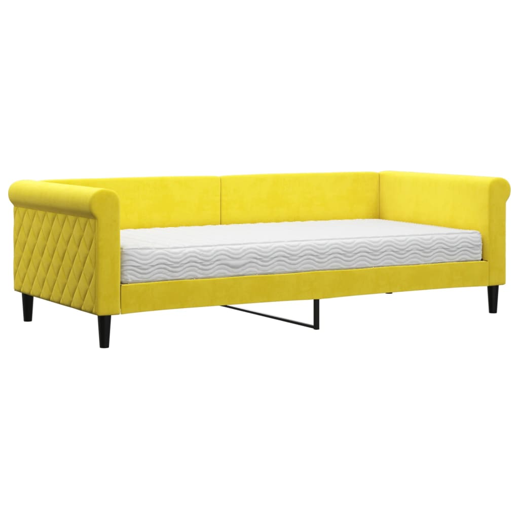 Slaapbank met matras 90x200 cm fluweel geel is nu te koop bij PeponiXL, paradijselijk wonen!