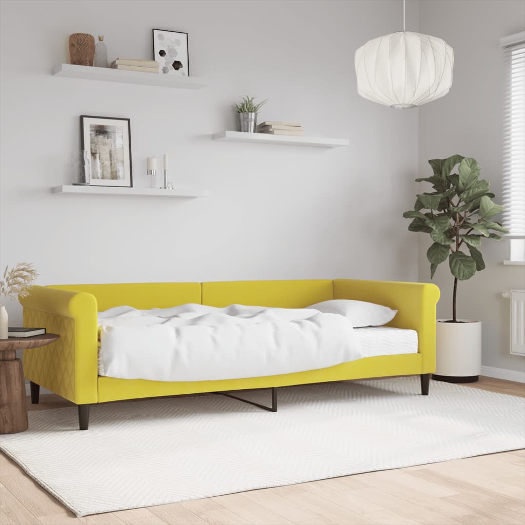 Slaapbank met matras 90x200 cm fluweel geel is nu te koop bij PeponiXL, paradijselijk wonen!