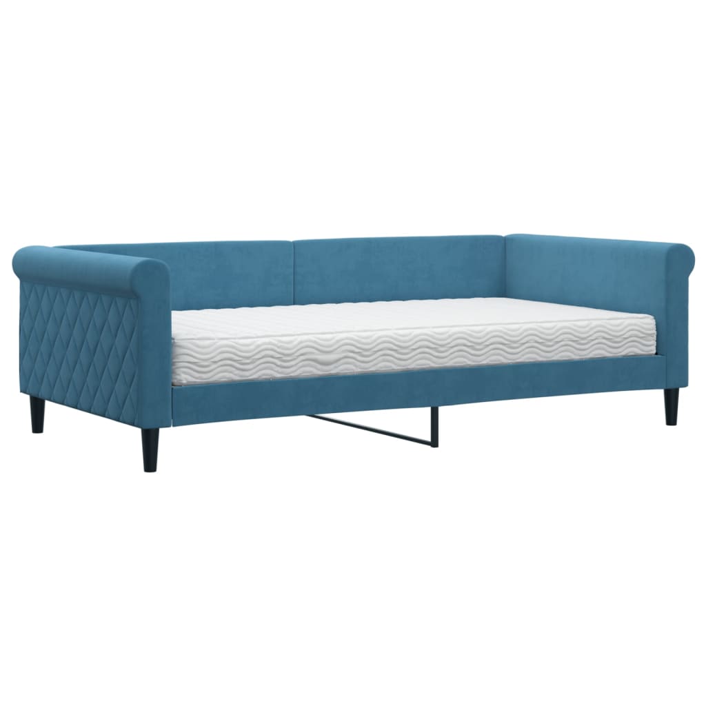 Slaapbank met matras 100x200 cm fluweel blauw is nu te koop bij PeponiXL, paradijselijk wonen!