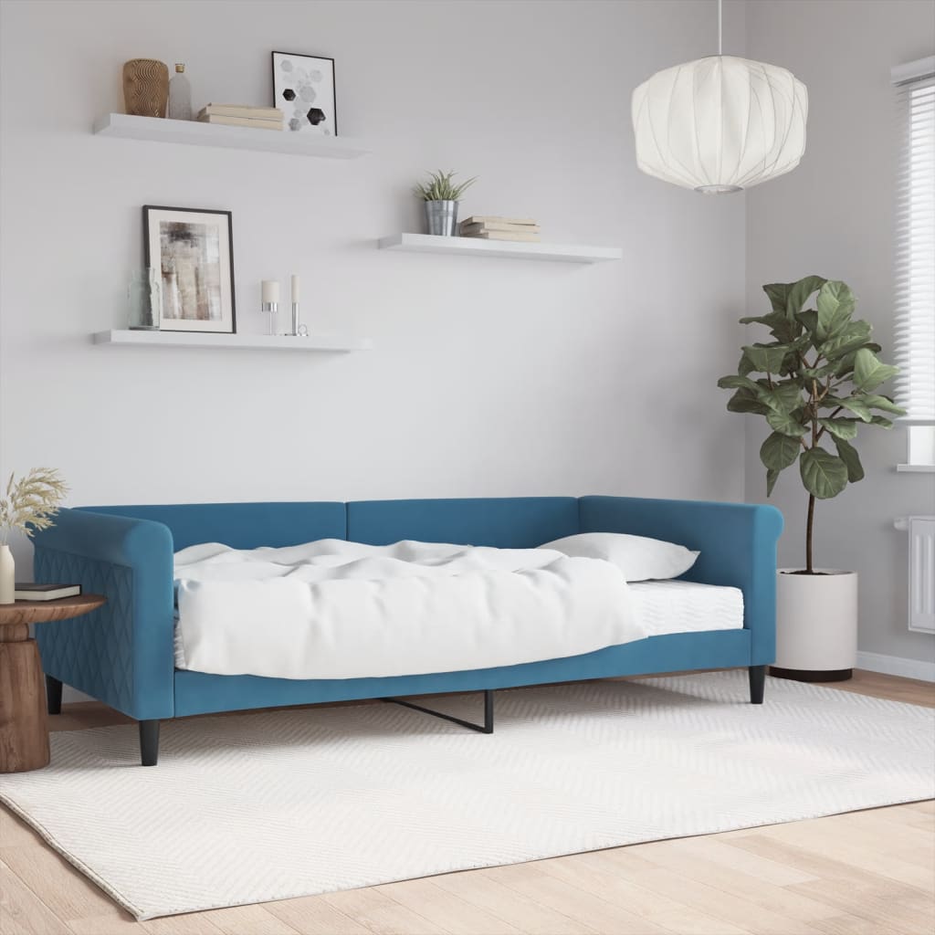 Slaapbank met matras 100x200 cm fluweel blauw is nu te koop bij PeponiXL, paradijselijk wonen!