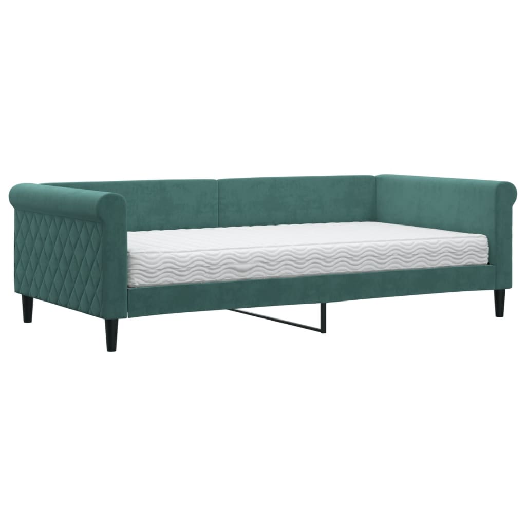 Slaapbank met matras 100x200 cm fluweel donkergroen is nu te koop bij PeponiXL, paradijselijk wonen!