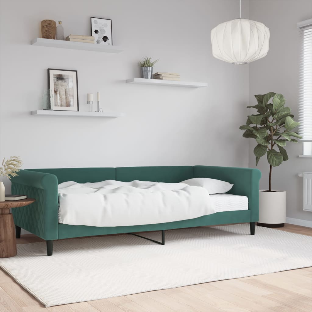 Slaapbank met matras 100x200 cm fluweel donkergroen is nu te koop bij PeponiXL, paradijselijk wonen!