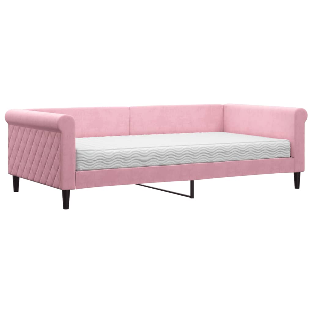 Slaapbank met matras 100x200 cm fluweel roze is nu te koop bij PeponiXL, paradijselijk wonen!