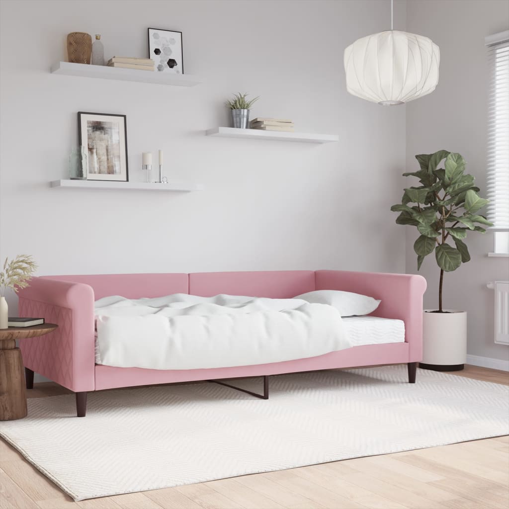 Slaapbank met matras 100x200 cm fluweel roze is nu te koop bij PeponiXL, paradijselijk wonen!
