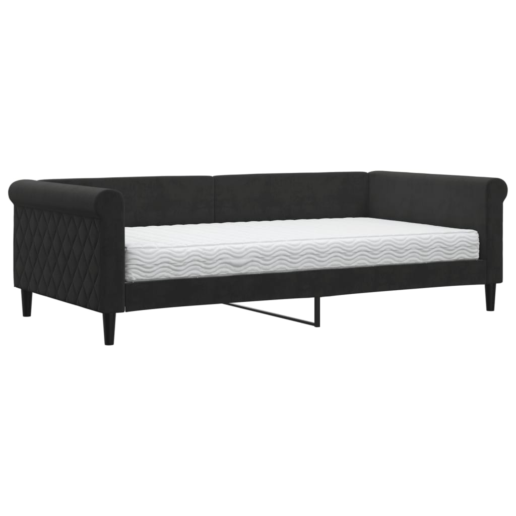 Slaapbank met matras 100x200 cm fluweel zwart is nu te koop bij PeponiXL, paradijselijk wonen!