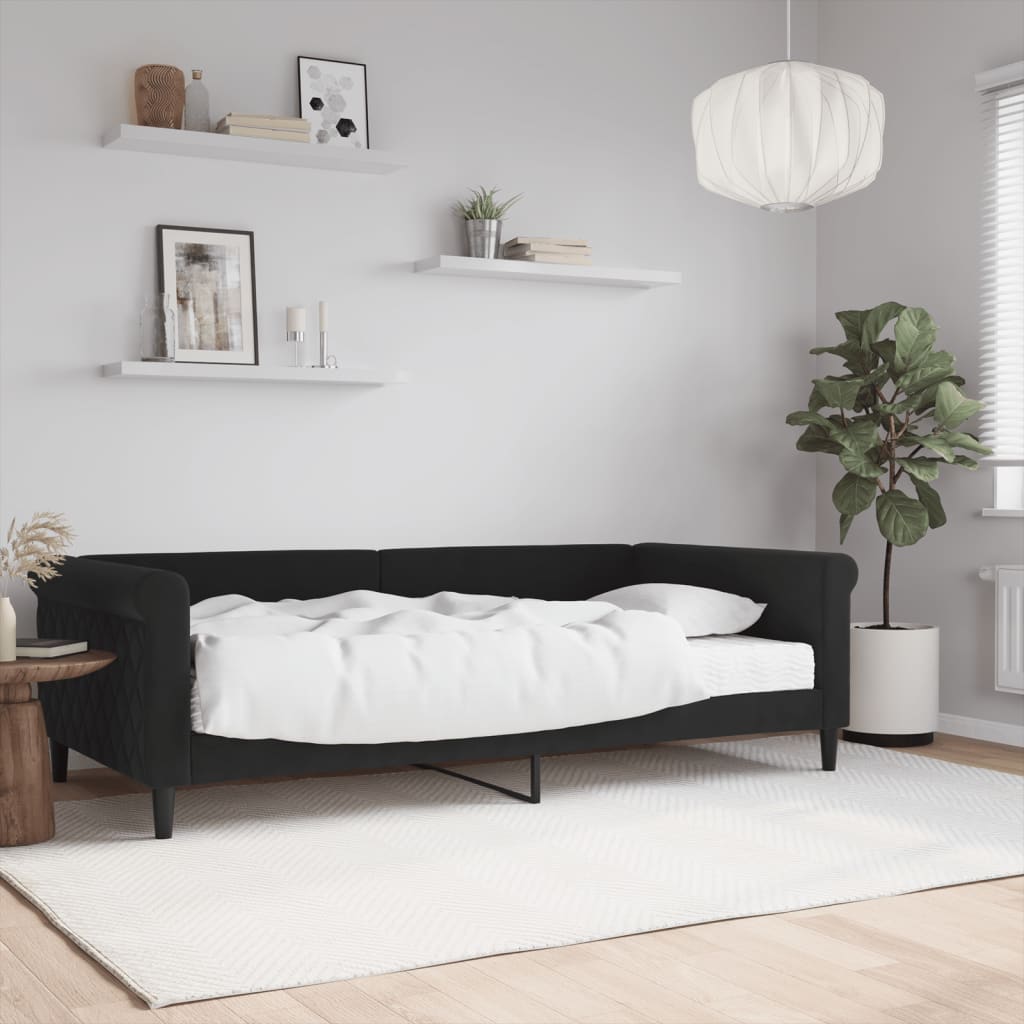 Slaapbank met matras 100x200 cm fluweel zwart is nu te koop bij PeponiXL, paradijselijk wonen!