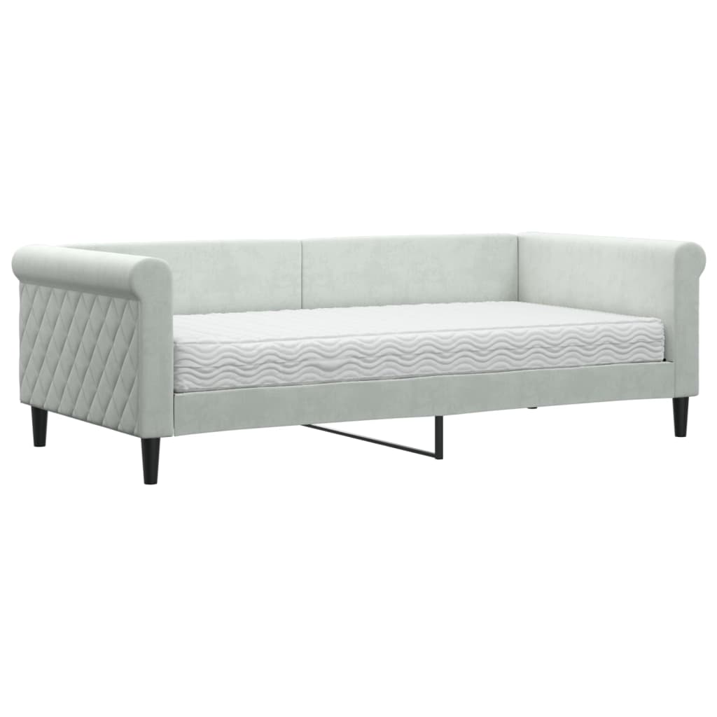 Slaapbank met matras 90x190 cm fluweel lichtgrijs is nu te koop bij PeponiXL, paradijselijk wonen!