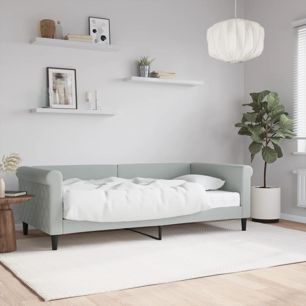 Slaapbank met matras 90x190 cm fluweel lichtgrijs is nu te koop bij PeponiXL, paradijselijk wonen!