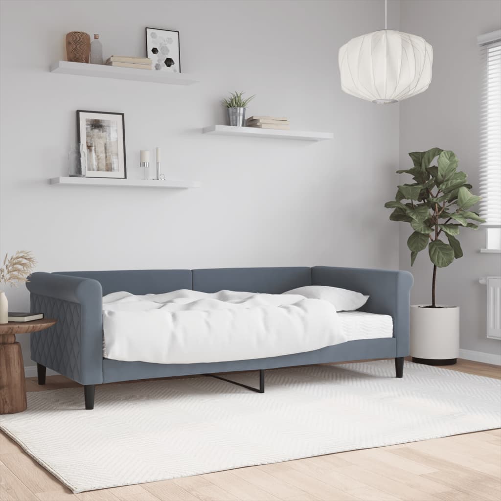 Slaapbank met matras 90x190 cm fluweel donkergrijs is nu te koop bij PeponiXL, paradijselijk wonen!