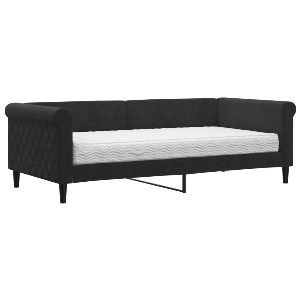Slaapbank met matras 90x190 cm fluweel zwart is nu te koop bij PeponiXL, paradijselijk wonen!