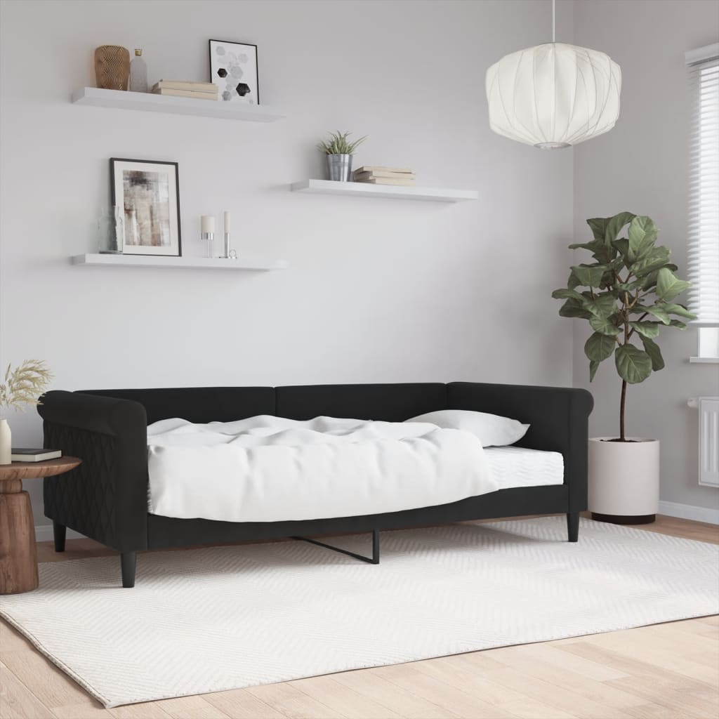Slaapbank met matras 90x190 cm fluweel zwart is nu te koop bij PeponiXL, paradijselijk wonen!