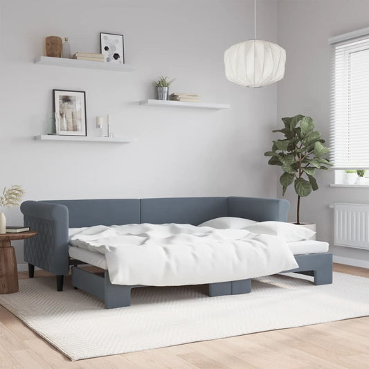 Slaapbank met onderschuifbed 80x200 cm fluweel donkergrijs is nu te koop bij PeponiXL, paradijselijk wonen!