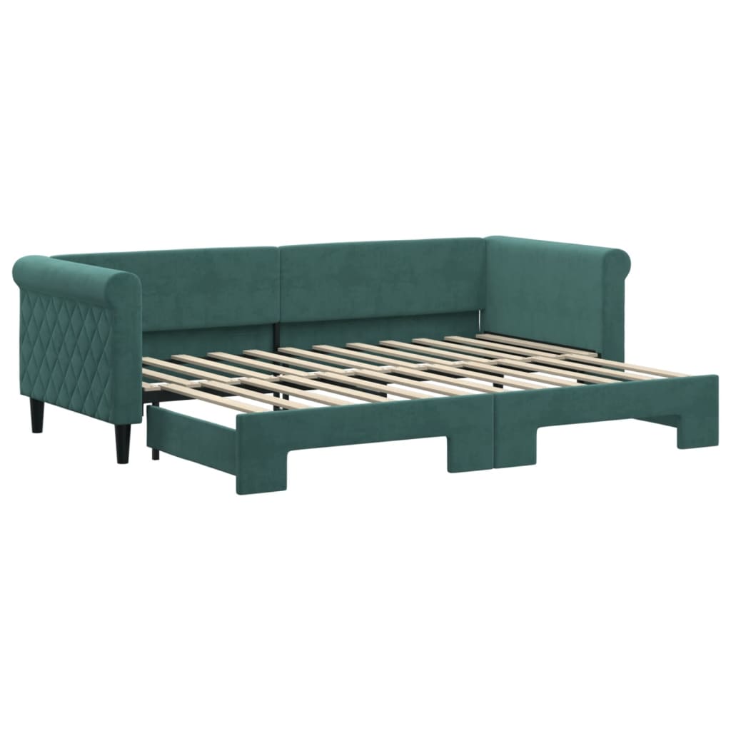 Slaapbank met onderschuifbed 80x200 cm fluweel donkergroen is nu te koop bij PeponiXL, paradijselijk wonen!