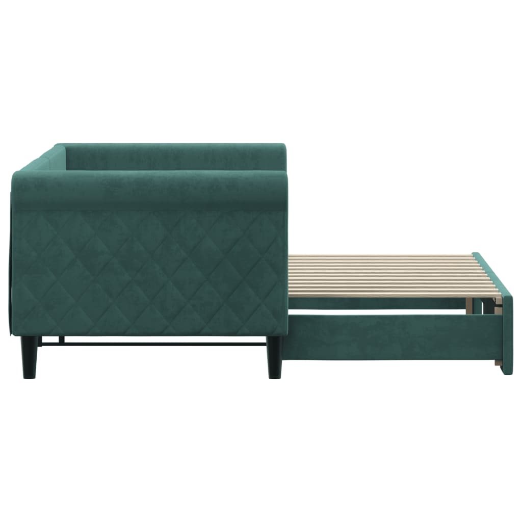 Slaapbank met onderschuifbed 80x200 cm fluweel donkergroen is nu te koop bij PeponiXL, paradijselijk wonen!