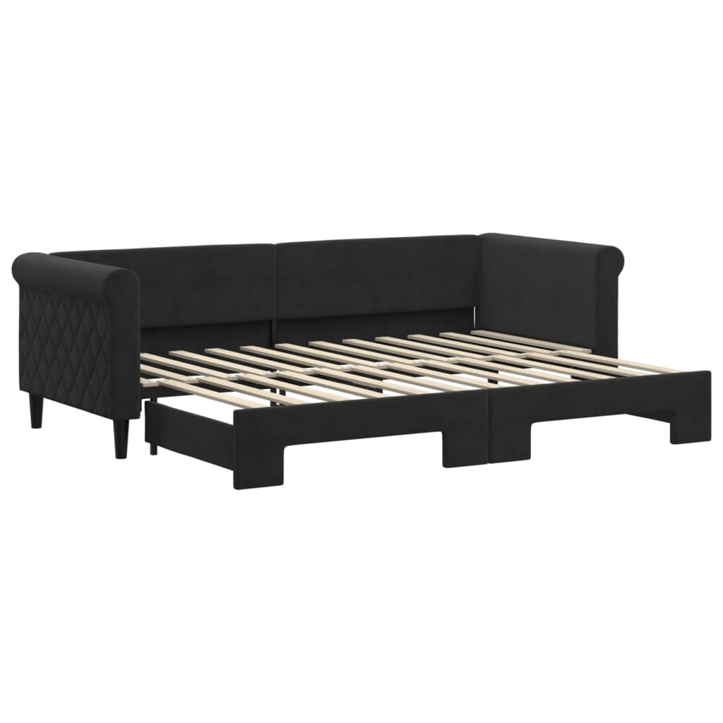 Slaapbank met onderschuifbed 80x200 cm fluweel zwart is nu te koop bij PeponiXL, paradijselijk wonen!